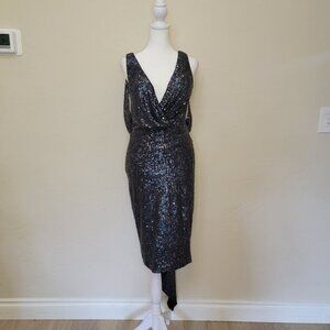 Jovani Cocktail Dress Plunging V-Neck with Open back Sequins Knee-length NWT